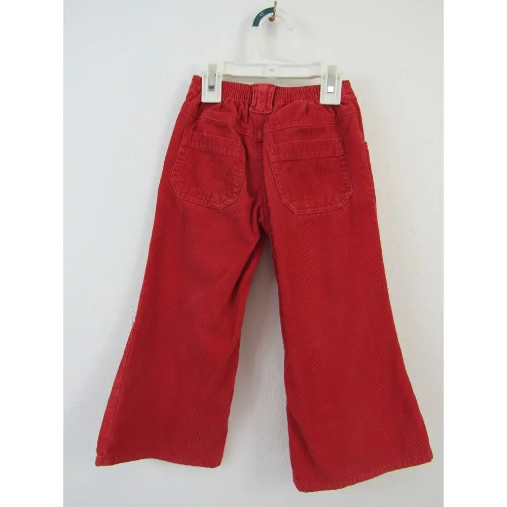 OshKosh 4T Bright Red Flare Corduroy Pants Floral Embroidery Vintage vtg Cotton